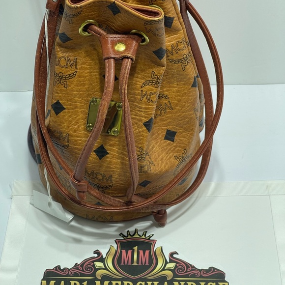 MCM Tan and Brown Crossbody Bag with Cylindrical Design and...